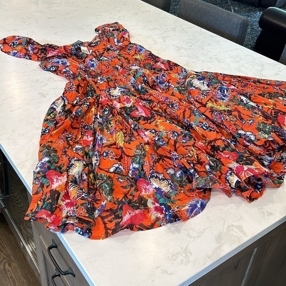 Chelsea&Theodore Peasant Maxi Dress Voile Red Multi Adjustable Neckline 3X Boho - Picture 11 of 16